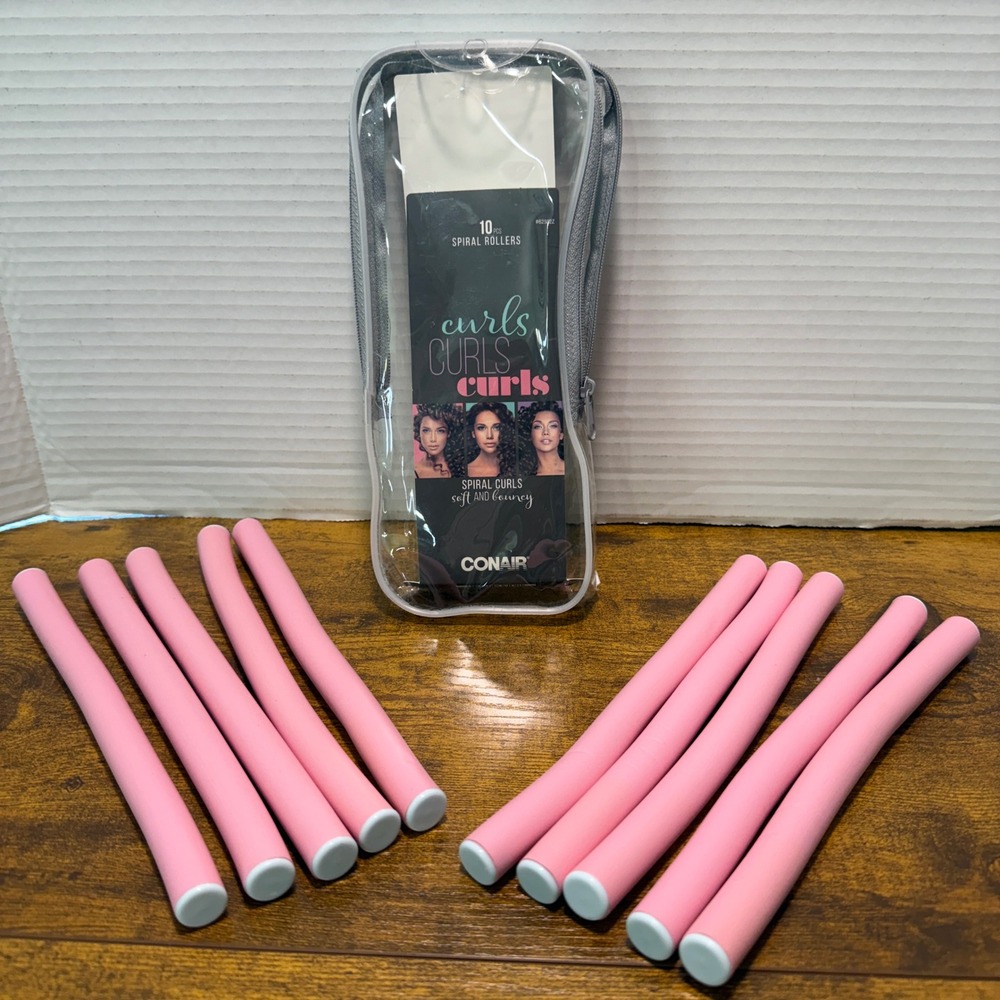 Conair 10 Pc Pink Spiral Hair Rollers Flexible‎ Foam Rods 62502Z Heatless Curls